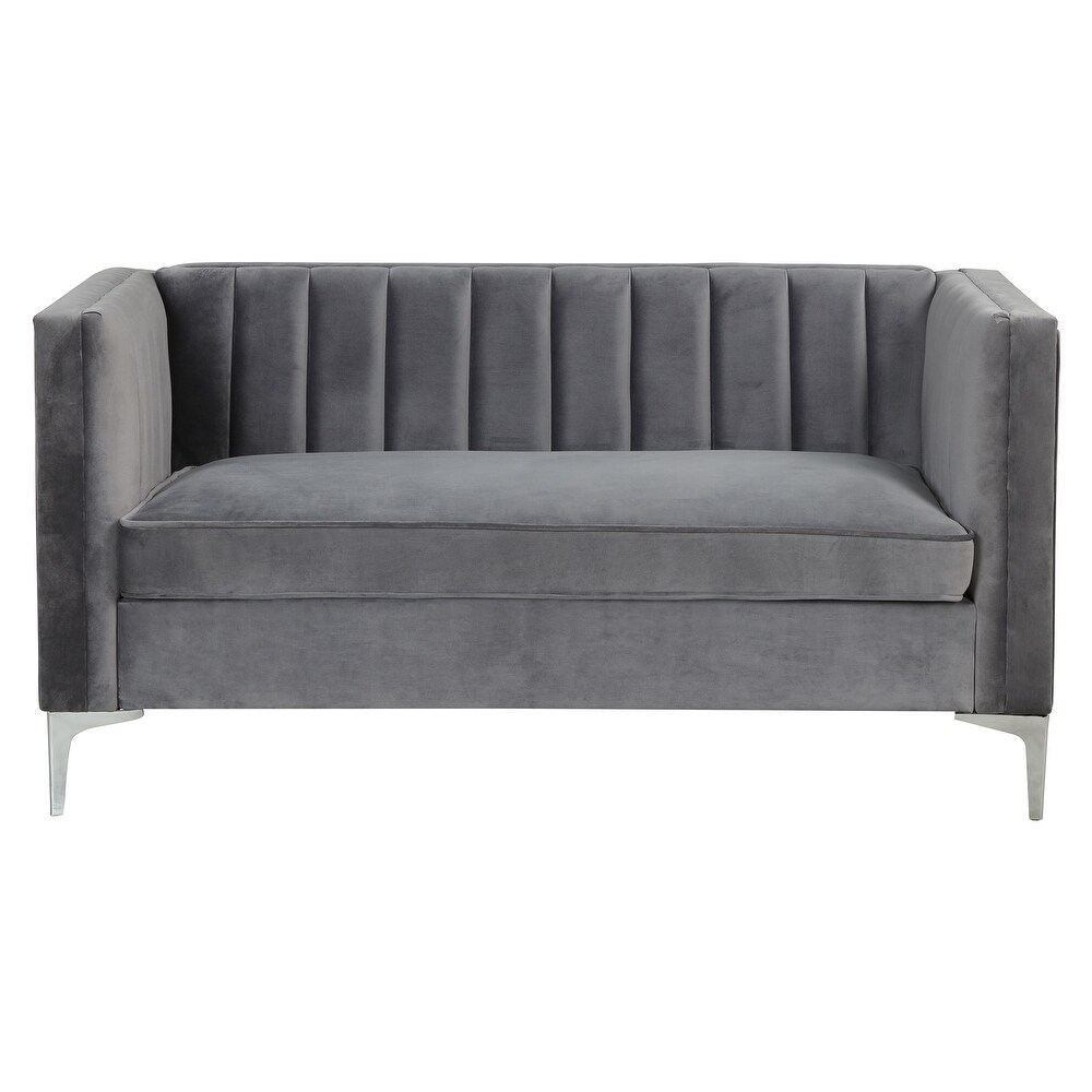 Morden Fort Modern 2 Pieces of Chair and Loveseat Set with Dutch Velvet Grey  Iron Legs