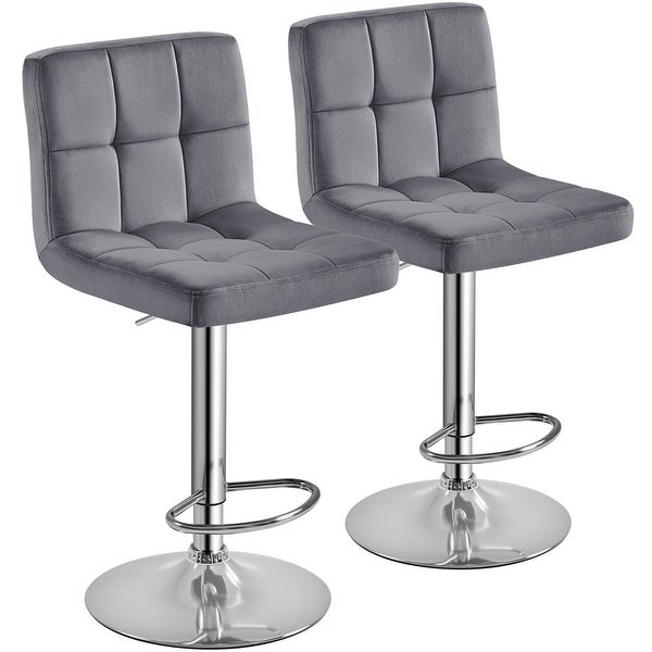 Yaheetech 2pcs Height Adjustable Modern Velvet Swivel Bar Stool with Backrest