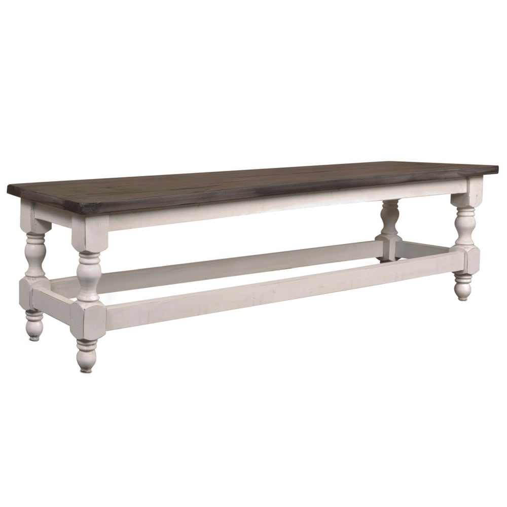 Rustic French Distressed White and Greyish Brown Solid Wood Dining Bench 19 in. X 64 in. X 17 in.   17\