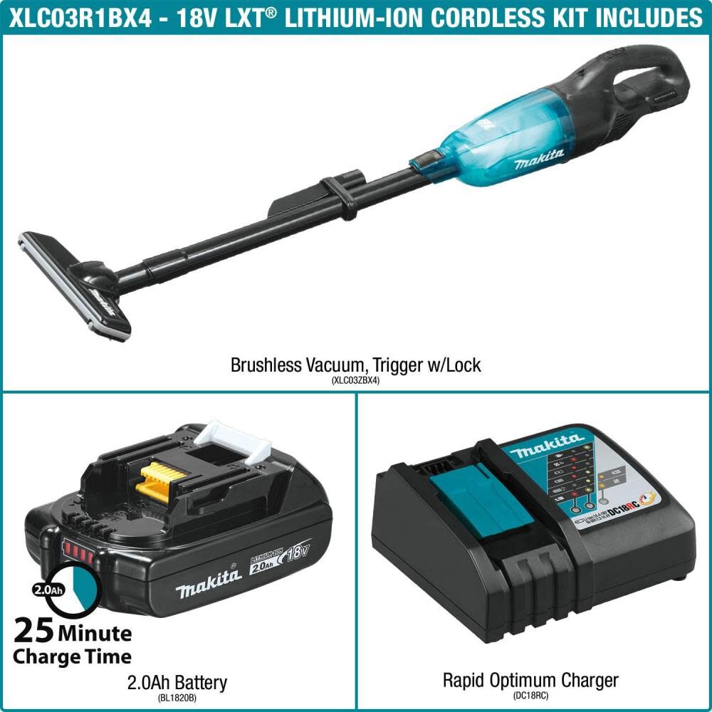 Makita 18V LXT Compact Vacuum Kit Trigger with Lock XLC03R1BX4 from Makita