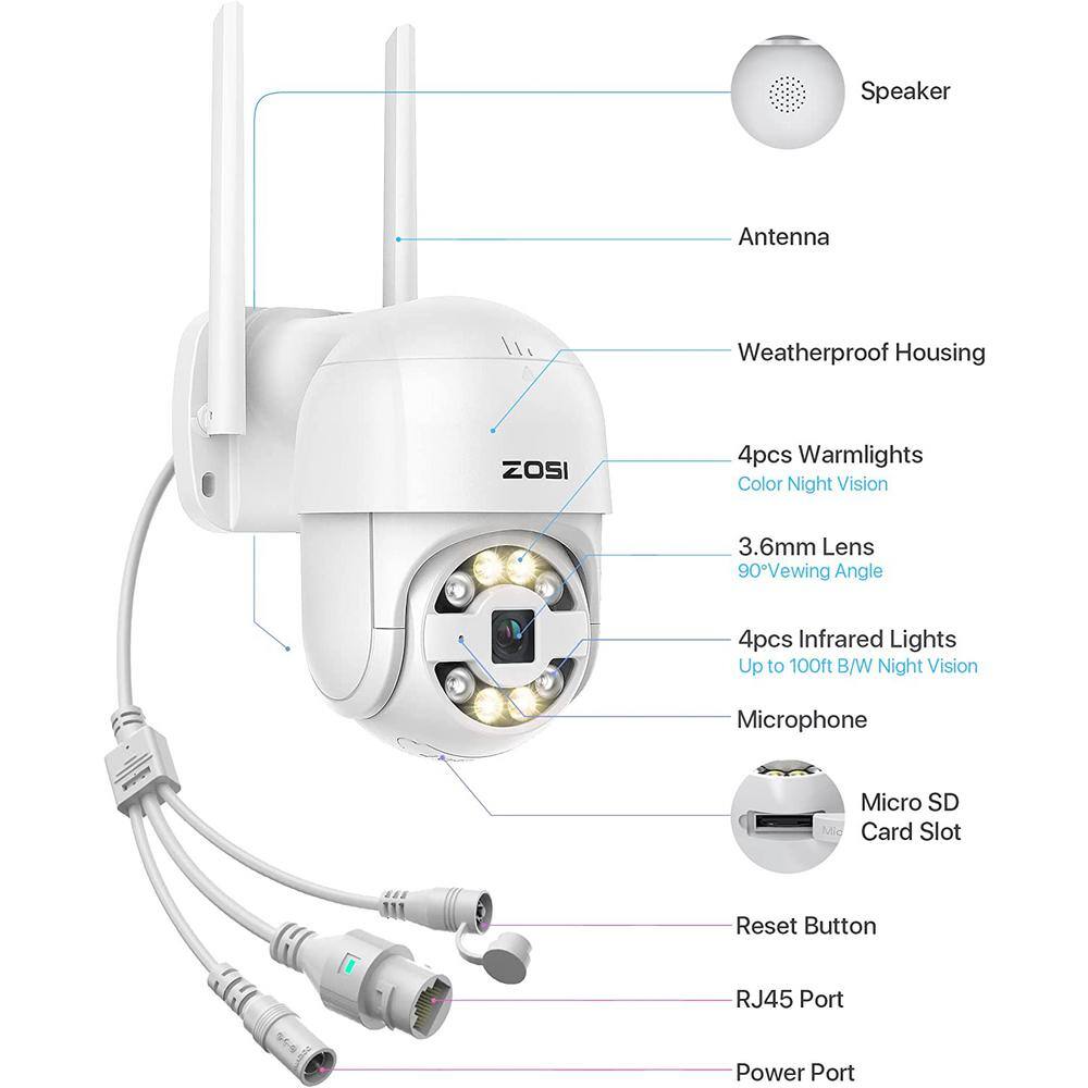 ZOSI 1080p Wireless PanTilt Wi-Fi Security Camera with 2-Way Audio AI Human Vehicle Detection 1NC-2892J-P-US-A2