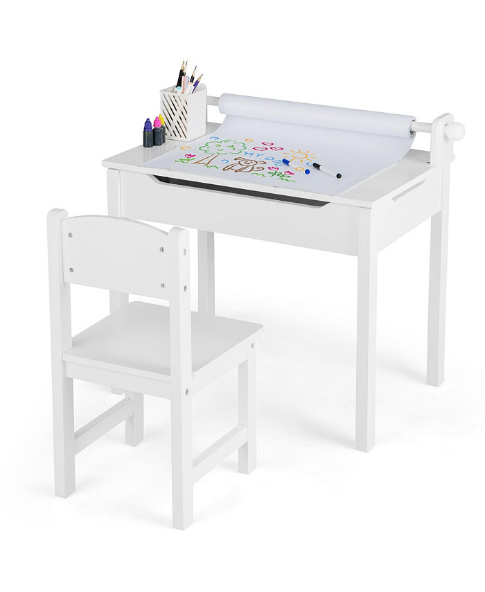 Costway Toddler Craft Table and Chair Set Kids Art Crafts Table with Paper Roll Holder