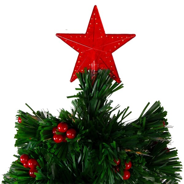 3' PreLit Color Changing Fiber Optic Christmas Tree with Red Berries