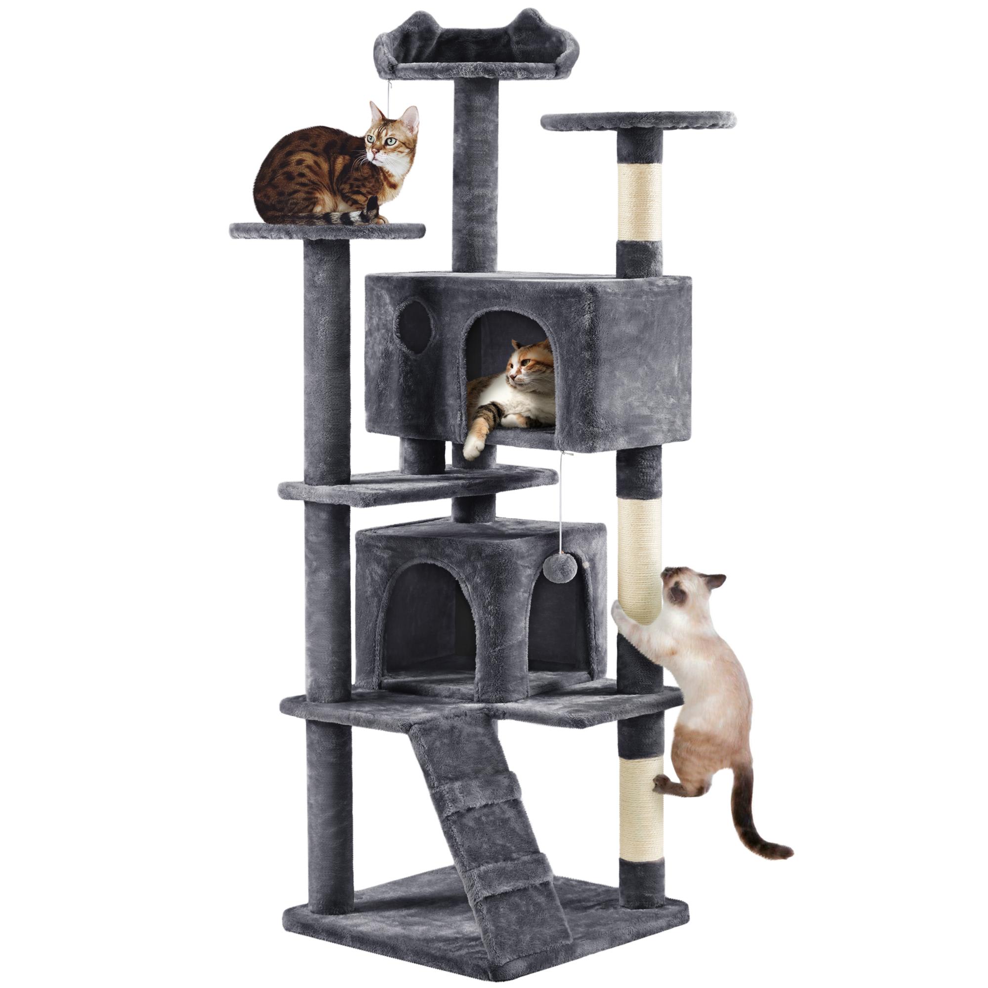 Topeakmart Dark Gray Plush Cat Tree with 2 Condos， 70