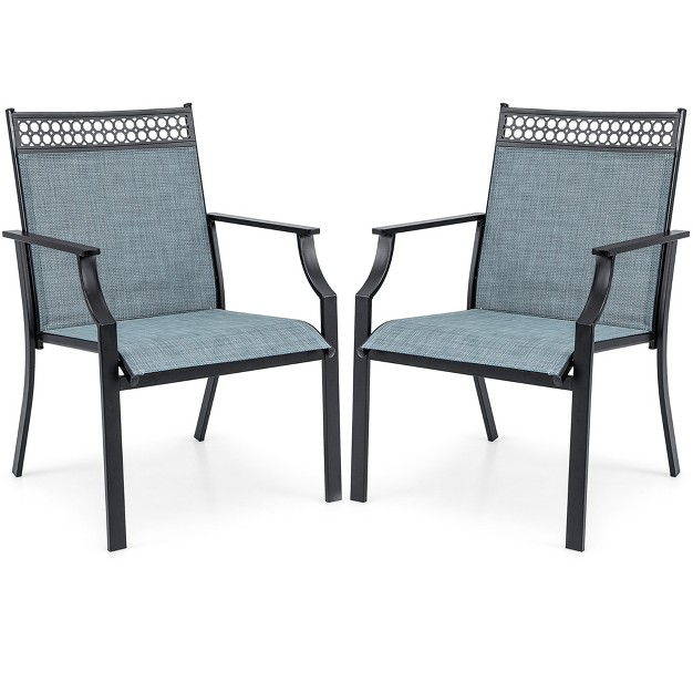 Costway Patio Chairs Set Of 2 With All Weather Breathable Fabric High Backrest Blue coffee