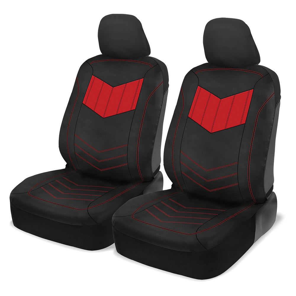 Motor Trend Super Sport Red Faux Leather Car Seat Covers， Front Seats – Modern Two-Tone Design， Easy to Install Seat Protectors， Universal Fit Interior Accessories for Car Truck Van and SUV