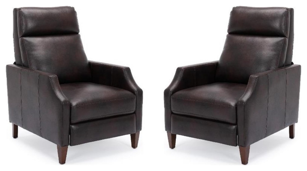 Home Square Faux Leather Recliner with Wooden Legs in Caramel   Set of 2   Transitional   Recliner Chairs   by Homesquare  Houzz