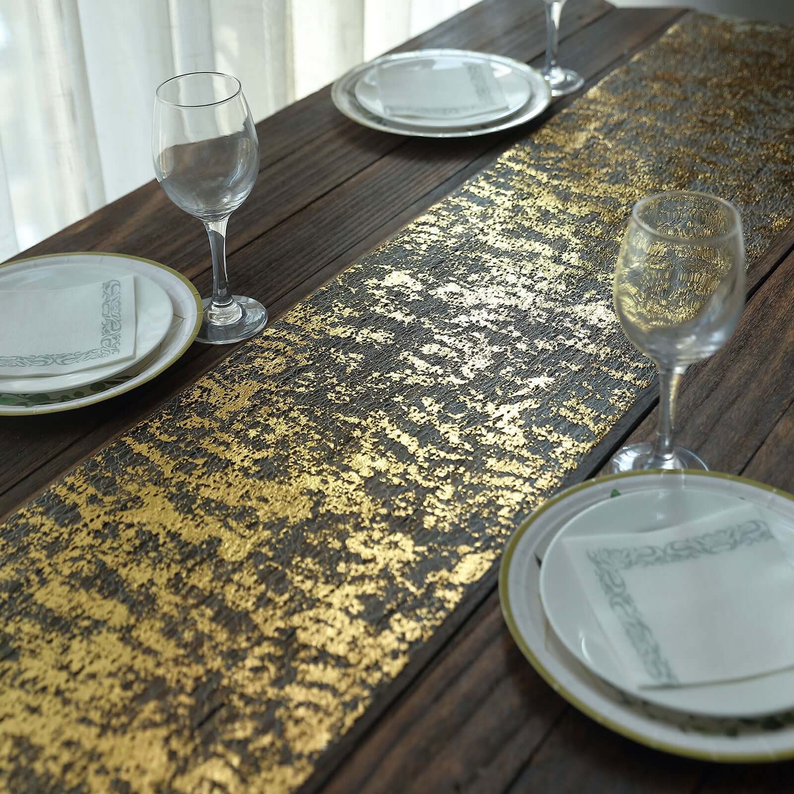 Sparkly Metallic Gold Foil Thin Mesh Polyester Table Runner 25GSM 108