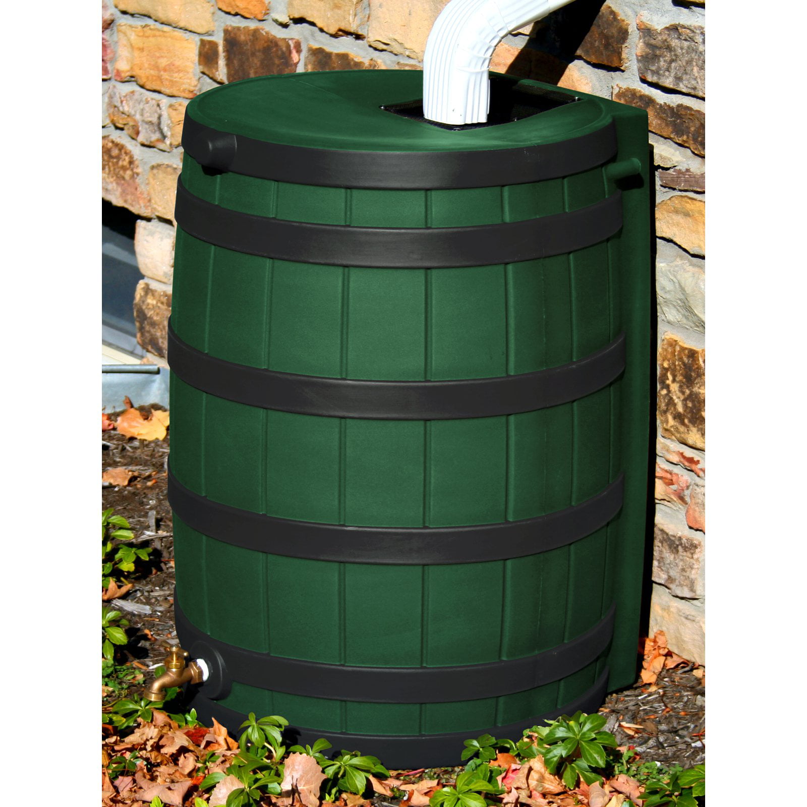 Good Ideas 50 Gallon Rain Wizard Darkened Rib Rain Barrel， Green