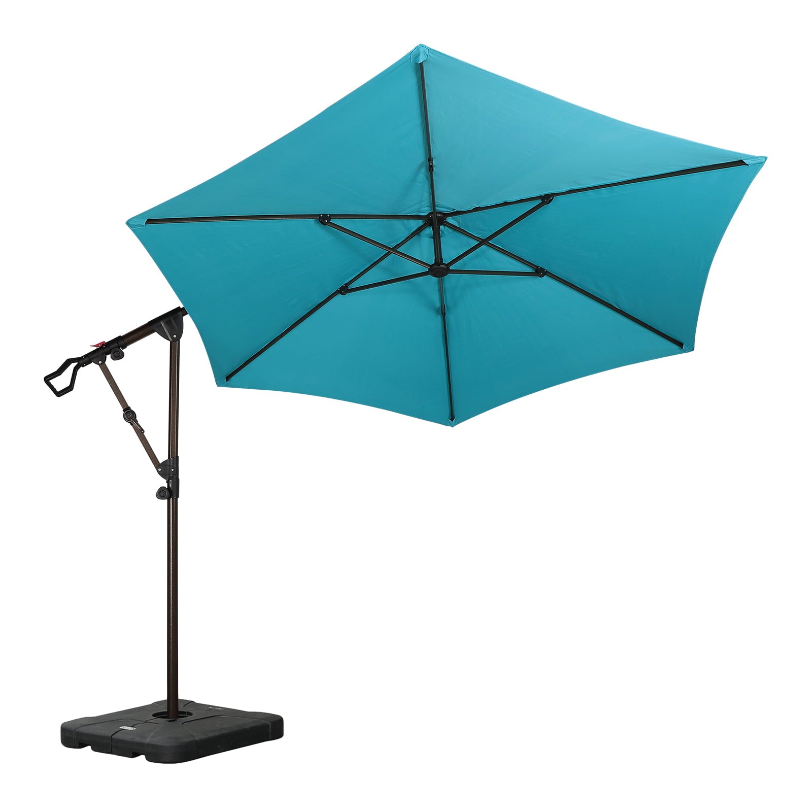 COBANA 9.4ft Offset Patio Umbrella with Base Included, Hanging Outdoor Umbrella with Water Sand Filled Umbrella Stand Weights, Blue