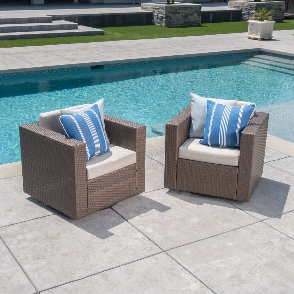 Puerta Outdoor Cushioned Swivel Club Chair (Set of 2) by Christopher Knight Home