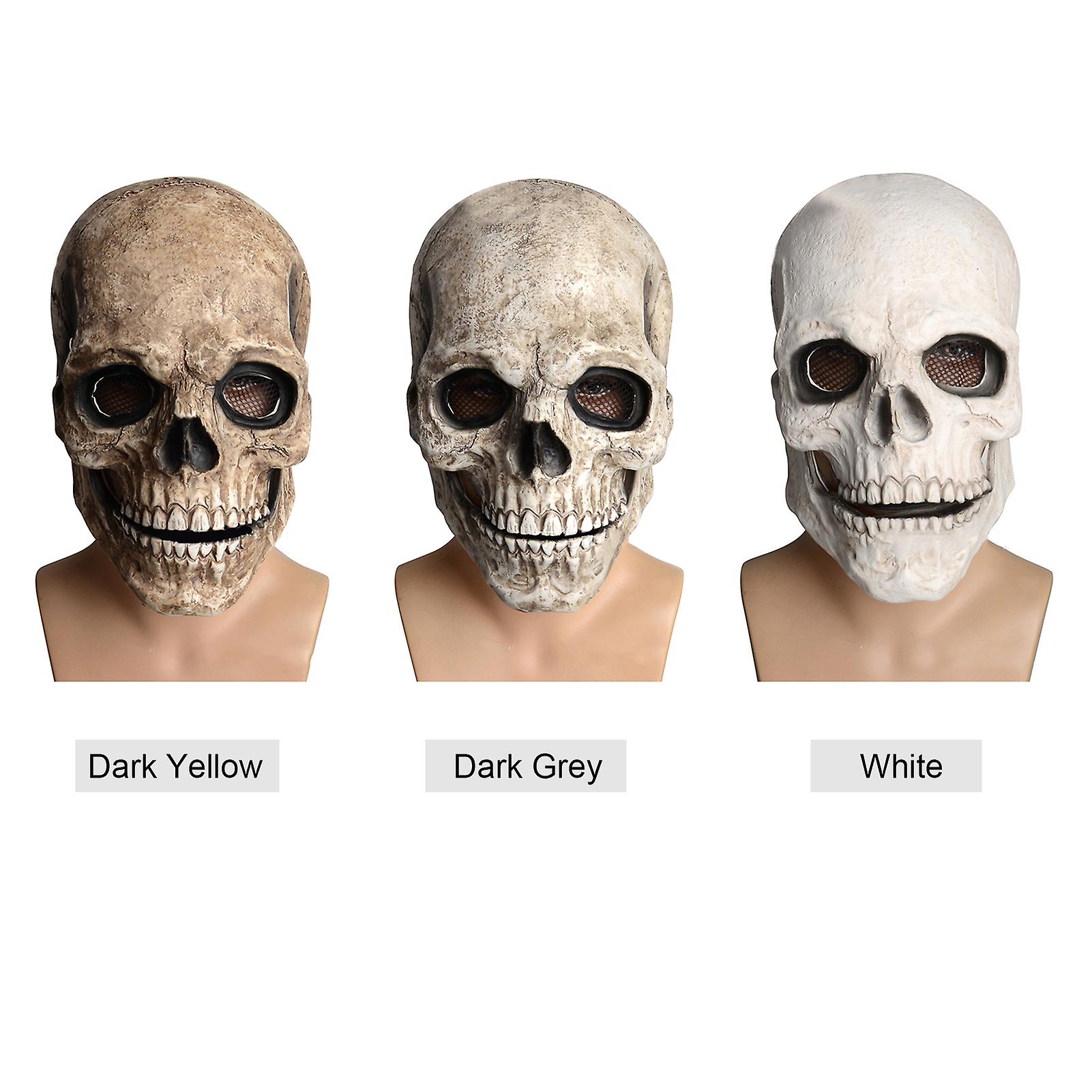 Full-head Skull Face Cover Hel-met H-alloween Party Prop Creepy Skeleton Headgear With Movable Jaw Dark Yellow