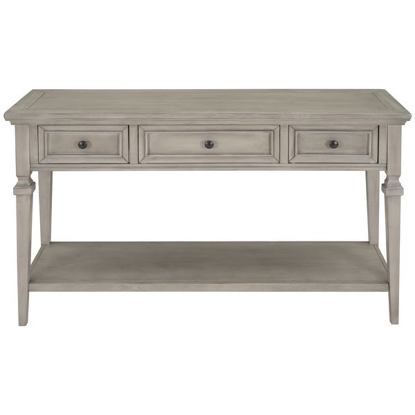 Gray Wash 3-Drawer Entryway Console Table with Bottom Shelf