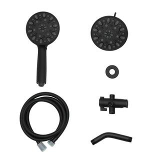 Logmey 7-Spray Patterns with 1.8 GPM 5 in. Wall Mount Dual Shower Heads with Handheld and Hose in Matte Black LM-704MB