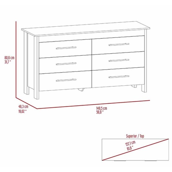 Classic Style 6-Drawer Rectangle Dresser for Bedroom， Superior Top， Modern Storage Dressers Organizer for Living Room - - 37828104