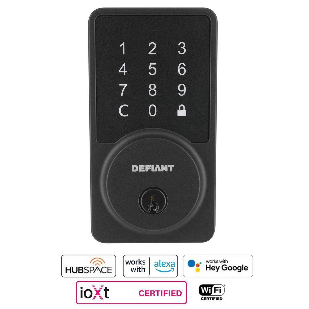 Defiant Square Matte Black Smart Wi-Fi Deadbolt Powered by Hubspace HSGC9X9D01AJ