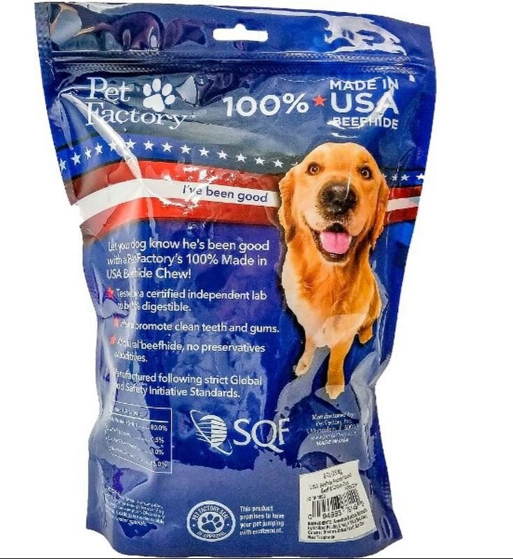 Pet Factory Beefhide Chips Beef and Chicken Flavored Dog Hard Chews， 8-oz bag