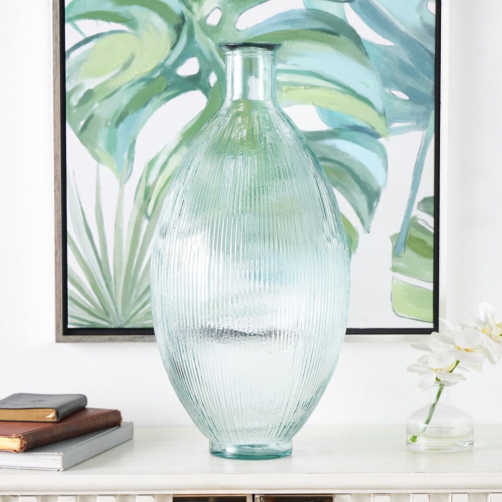 Clear Recycled Glass Handmade Ribbed Spanish Bottle Vase