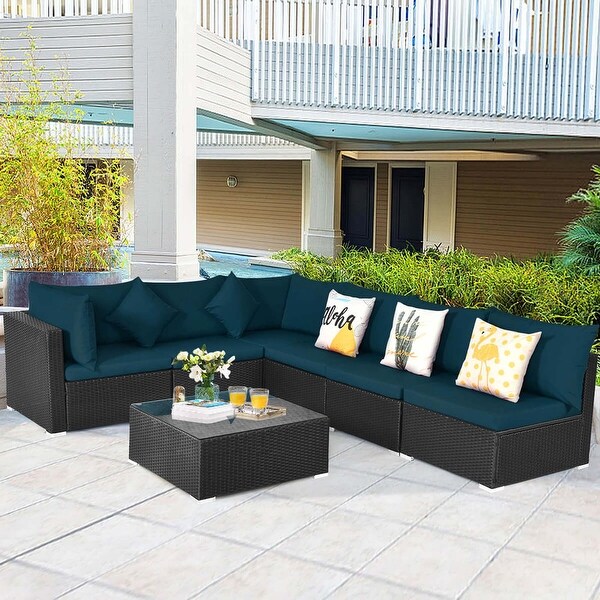 Costway 7PCS Patio Rattan Sofa Set Sectional Conversation Furniture