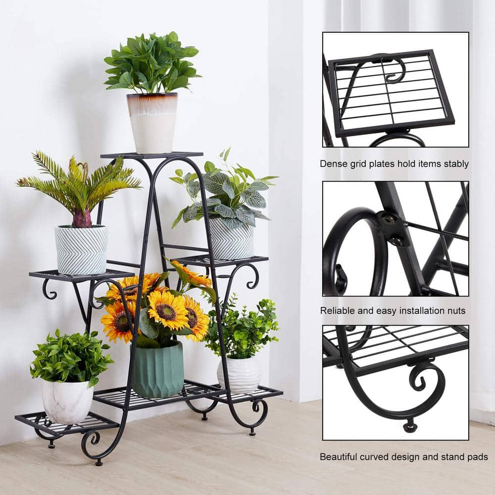 AESOME 33.5 in. Plant Stand Tall Flower Pot Holder 6-Tier Storage Display Planter Shelf for Patio Yard Garden Deck HJ469