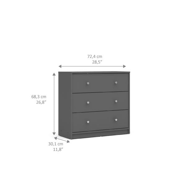 Tvilum Studio Collection 3-Drawer Dresser, Gray