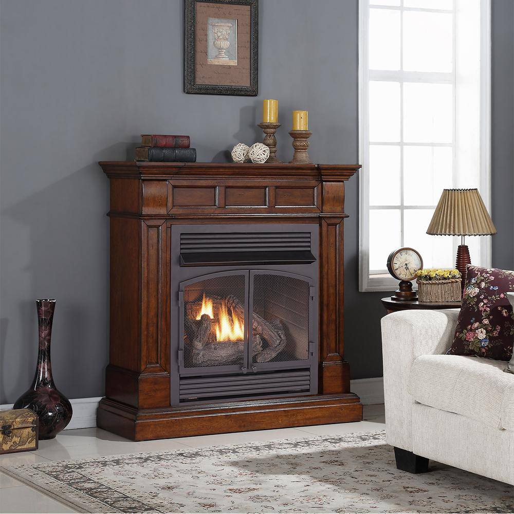 Duluth Forge Dual Fuel Ventless Gas Fireplace - 32000 BTU T-Stat. Control Auburn Cherry Finish 170124