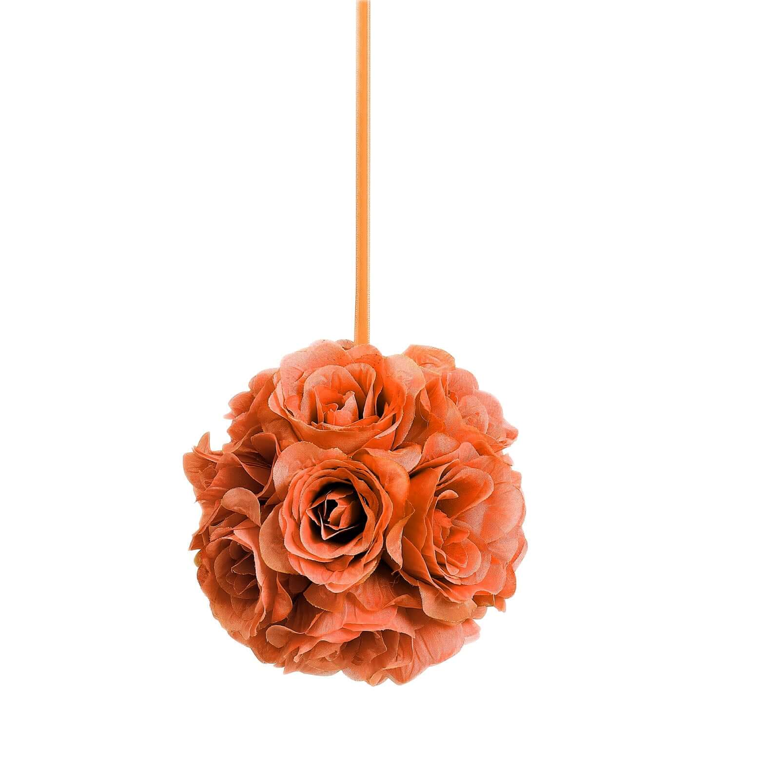 2 Pack Terracotta (Rust) Artificial Silk Rose Kissing Ball, Faux Flower Ball 7