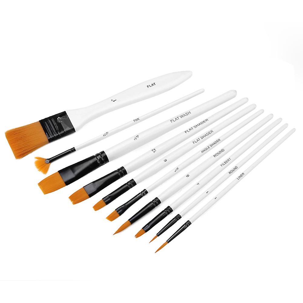 10pcs Paint Brushes Nylon Hair Wood Handle Different Shape Set For Art Student Artist Painter