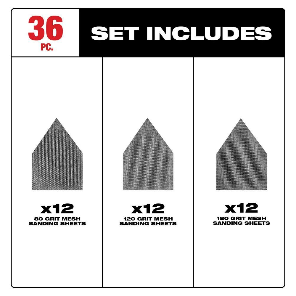 Milwaukee Assorted 80 120 and 180 Grit Mesh Sanding Sheets for M12 Orbital Detail Sander 36pk 48-80-5406 from Milwaukee