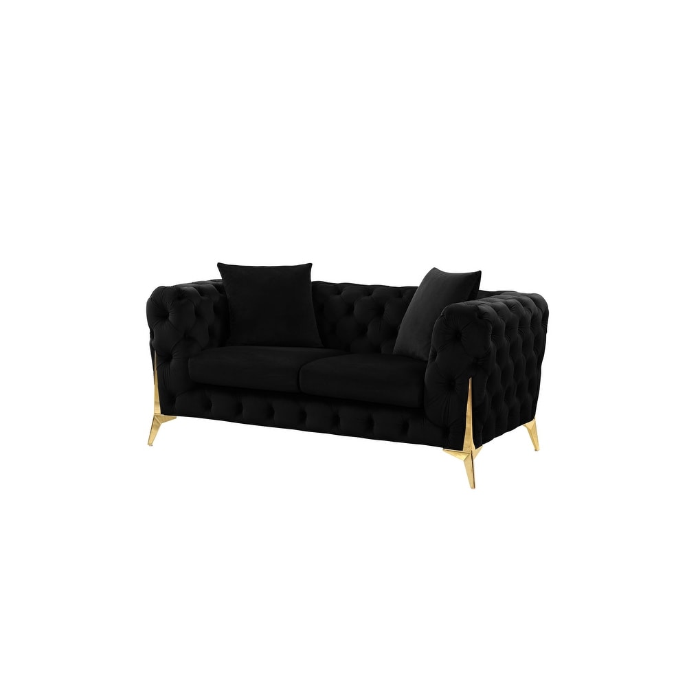 Ursula Black Velvet Tufted Sofa and Loveseat Set