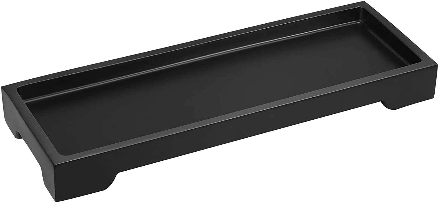 Luxspire Resin Vanity Tray， Black Bathroom Tray Toilet Tank Storage Tray， 11 x 4 inch Kitchen Sink Trays， Countertop Organizer for Candles Soap Towel Perfume Holder Jewelry Dish， Small， Matte Black