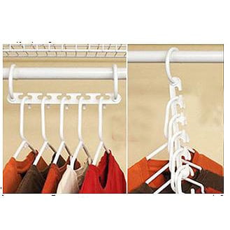 Plastic Cascading Space Saving Closet Hangers - 5pc Set for Vertical Clothes Organization, 360 Swivel Action & Hanger Extenders - Maximize Closet Space & Clothing Storage