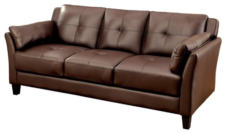 Furniture of America Tonia Contemporary Faux Leather Tufted Sofa in Brown   Transitional   Sofas   by Homesquare  Houzz