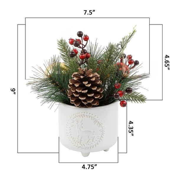 Xmas Mix in Deer Wreath Ceramic Footed Pot