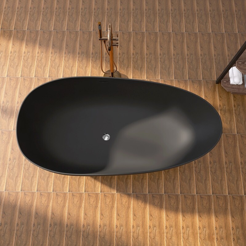 MEDUNJESS 67'' Freestanding Soaking Stone Resin Bathtub