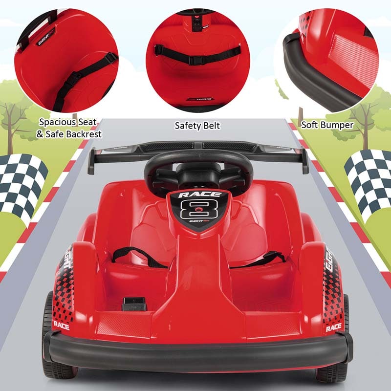 Kids Ride On Go Kart 6V Battery Powered 4 Wheel Racer RC Toy Car with Bumper & Music