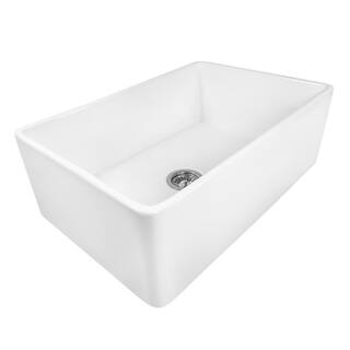 Ruvati Farmhouse Apron-Front Fireclay 33 in. x 20 in. Reversible Single Bowl Kitchen Sink in White RVL2300WH