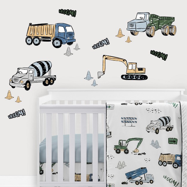 Sweet Jojo Designs Boy Wall Decal Stickers Art Nursery D cor Construction Truck Green Blue And Grey 4pc