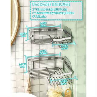 Dyiom Corner Shower Caddy with Shampoo Holder 2-Pack Shower Organizer Shower Storage Shelf with 11 Hooks in Silver 352781882