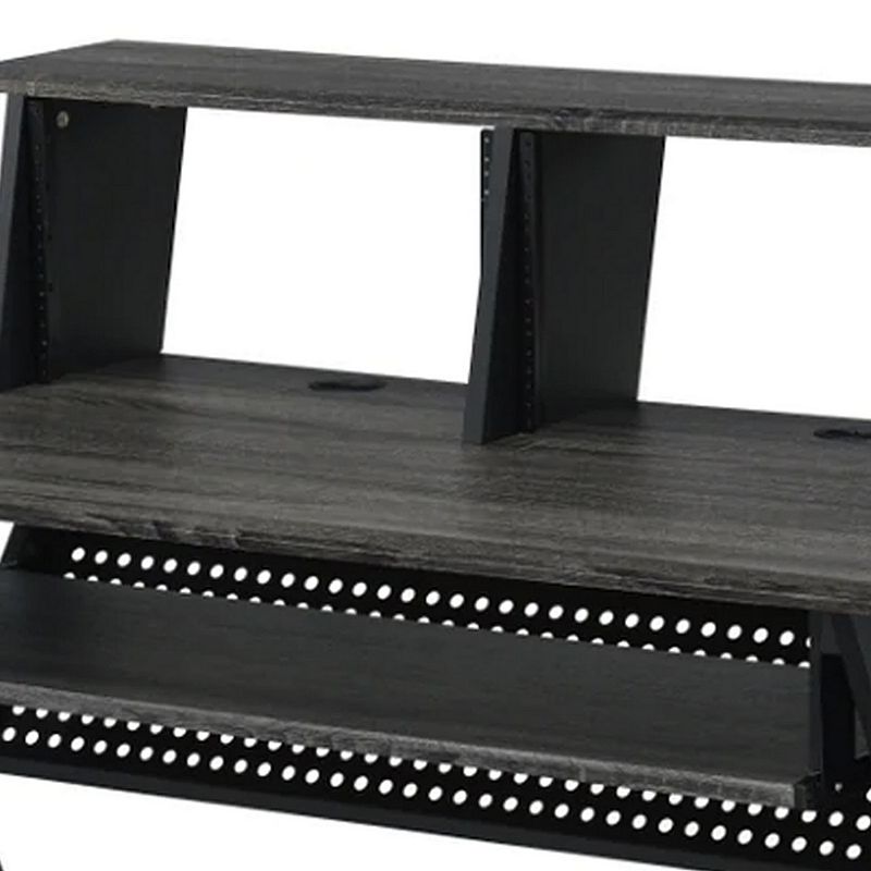 Tin 47 Inch Wood Music Desk Studio Station， Keyboard Tray， Shelves， Gray