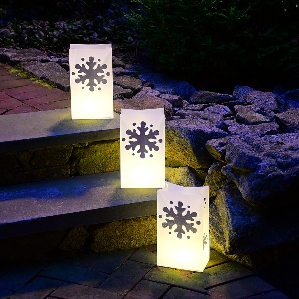 Battery Powered LED Luminaria Kit - Gold Window 12 Count (Snowflake)