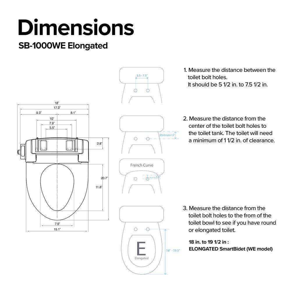 SmartBidet Electric Bidet Seat for Elongated Toilets in White SB-1000WE