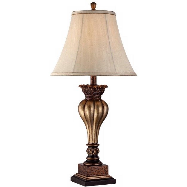 Tall Gold Vase Silhouette With Fluting And Floral Tan Bell Shade For Bedroom Living Room Bedside Home