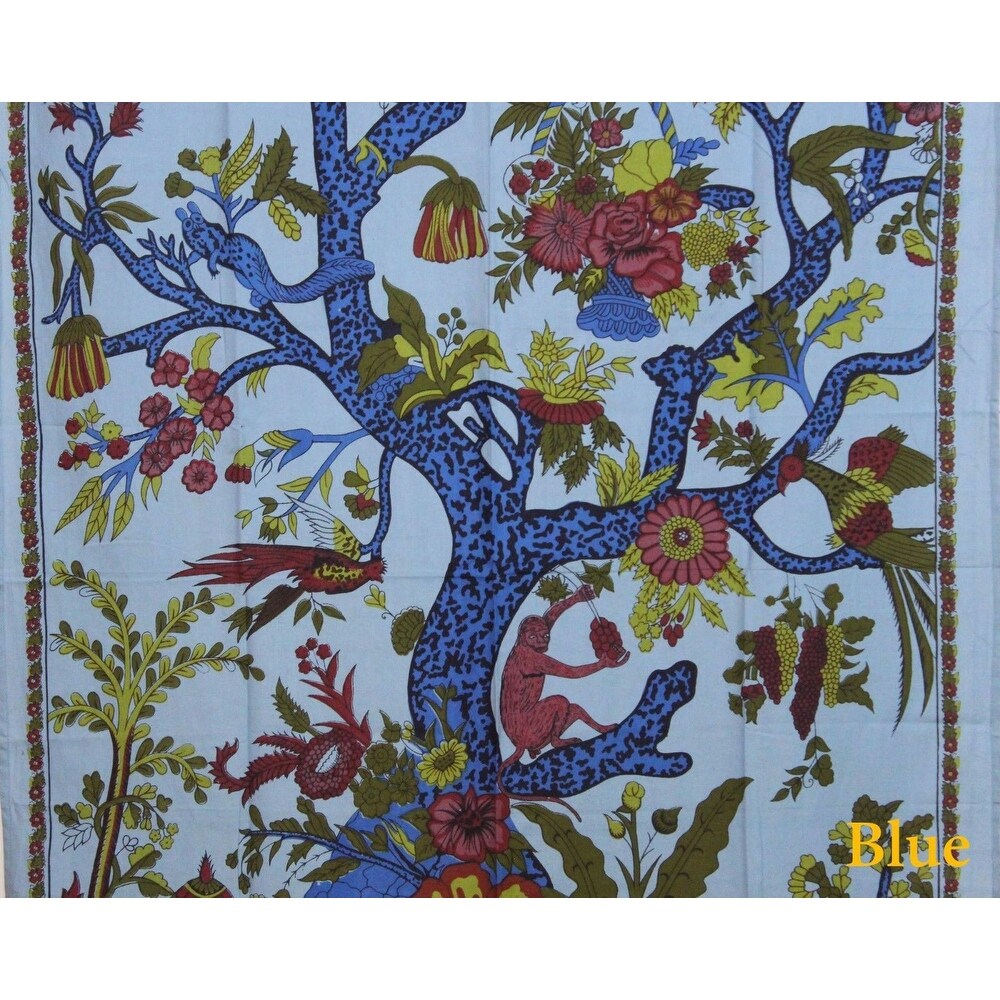 Handmade Cotton Tree of Life Tab Top Curtain Drape Panel   44 x 88 inches