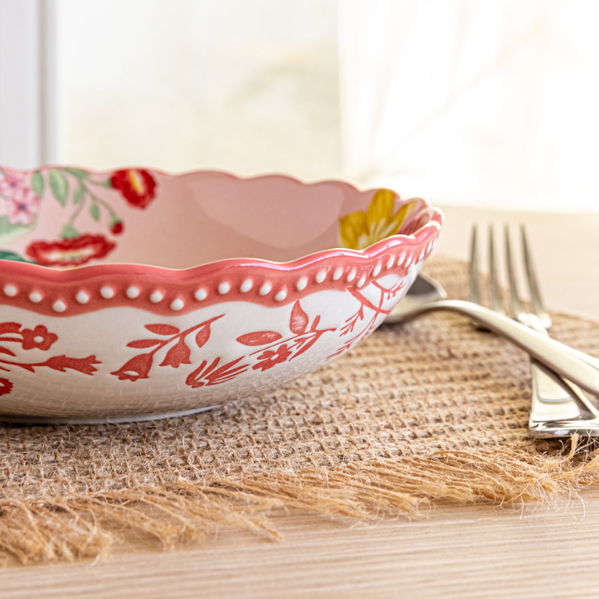 The Pioneer Woman Fancy Flourish Stoneware Pasta Bowl， Pink