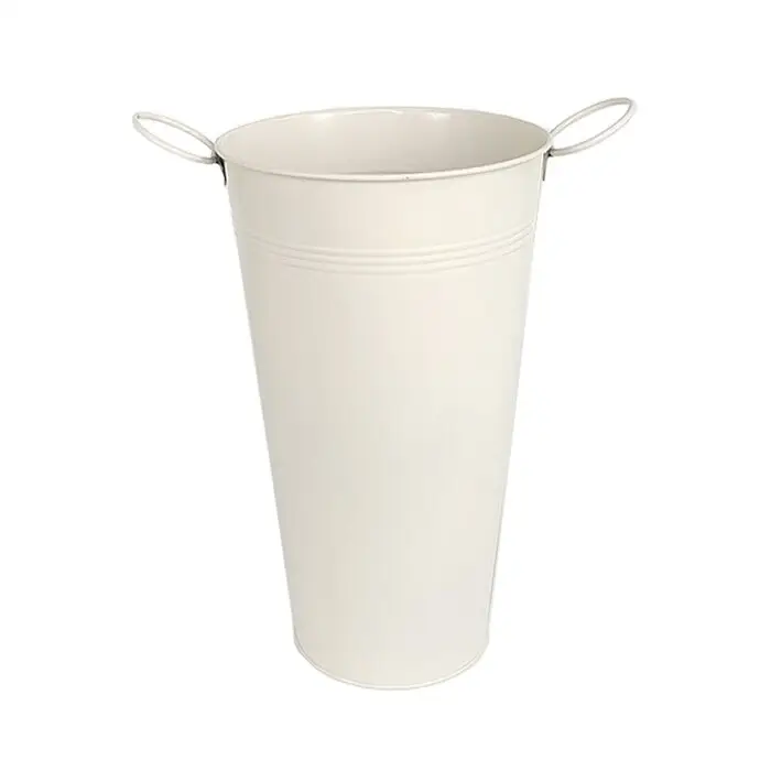 White tall vase galvanized matte beige iron metal flower bucket with handles for decor home garden