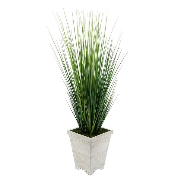 Faux 4ft PVC Grass in Washed Wood Planter