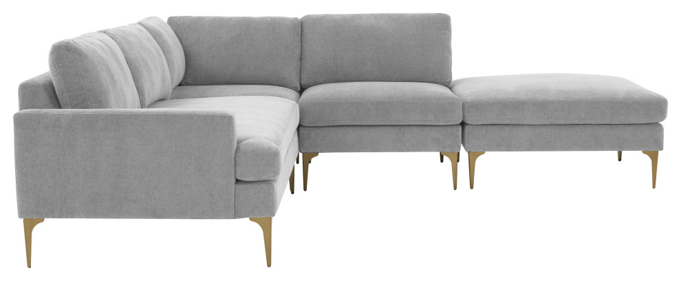 Serena Gray Velvet Large Right Arm Facing Chaise Sectional   Midcentury   Sectional Sofas   by First of a Kind USA Inc  Houzz