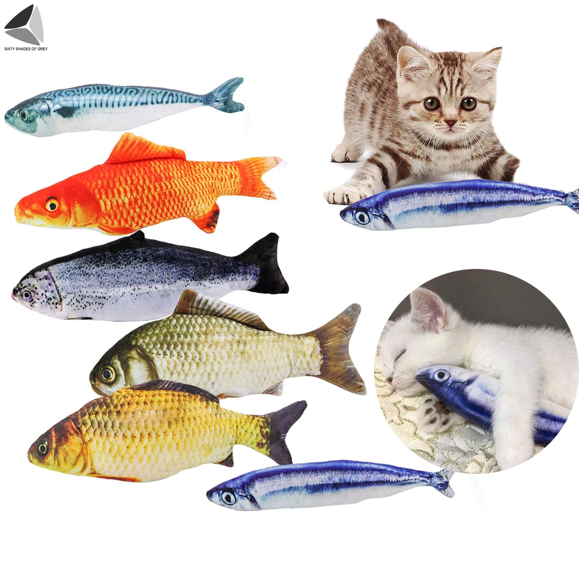 Sixtyshades Catnip Fish Plush 3D Fish Pillow Toys for Cat Kitten Chewing (Mackerel)