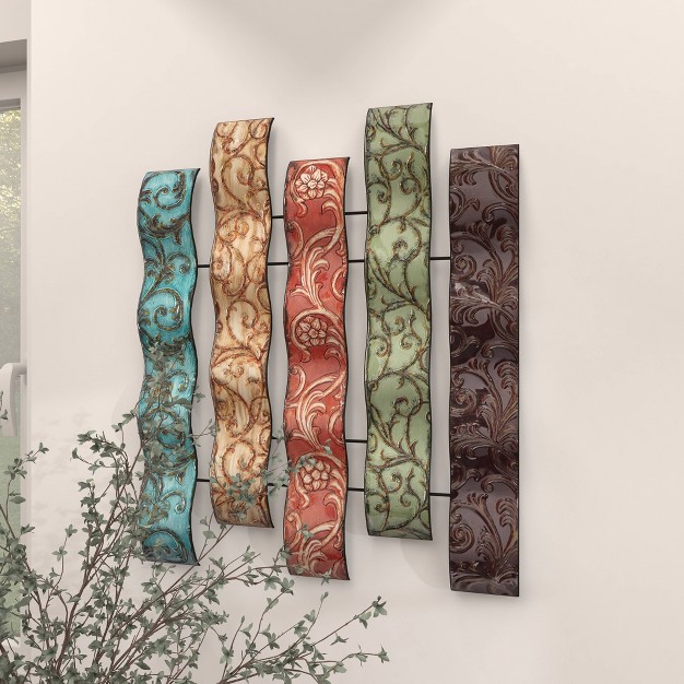 Metal Abstract 5 Wavy Panels Wall Decor With Embossed Details Olivia amp May